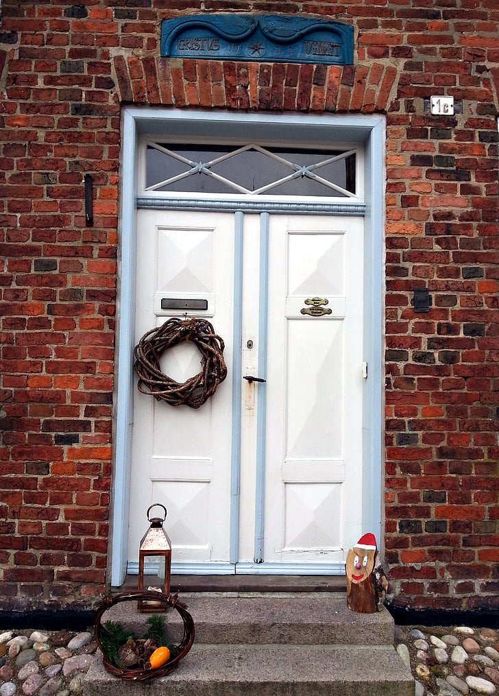 door, ribe, christmas decoration, denmark, brick, architecture, house