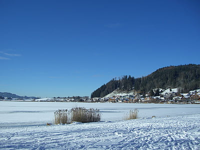 Hop järve, talvel, lumi, Lake, jää, jalajäljed, ära