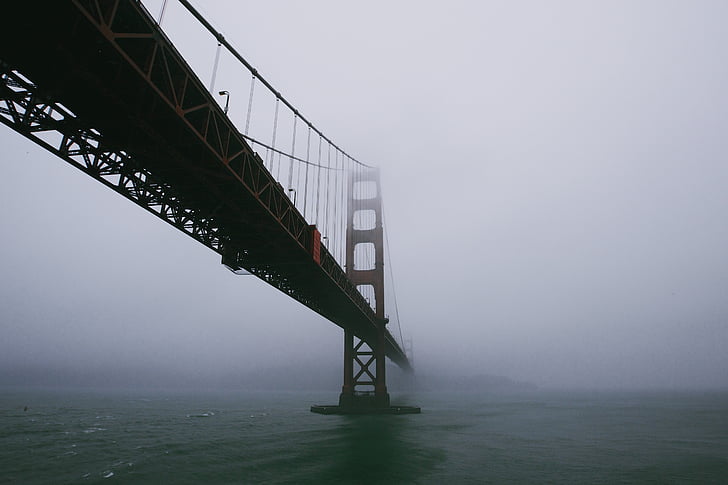 Golden gate bridge, architettura, acqua, nebbia, nebbia, cielo