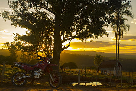 bicicleta, paisagem, Horizon, passeio, à tarde, pôr do sol, Capela
