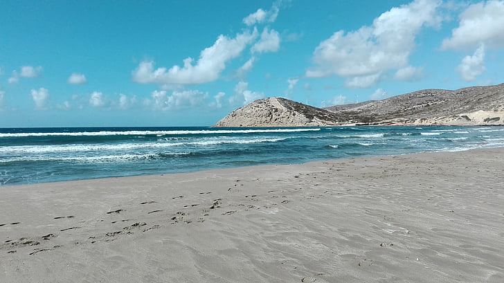 Playa, ola, mar, Rodas, Grecia, azul, agua