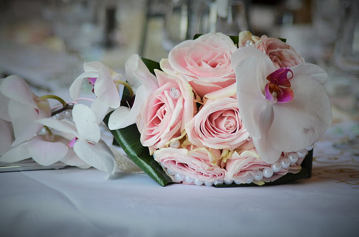 casament de RAM, casament, Rosa, foto de casament, flors, blanc, compromís