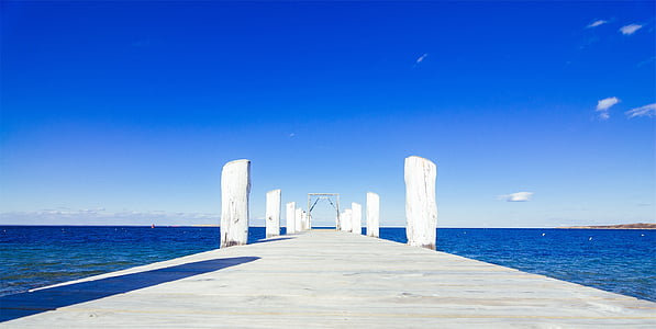 tre, Dock, innlegg, hav, sjøen, blå, himmelen