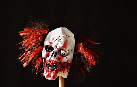 mask, carnival, horror clown, creepy, darkness, bloody, halloween