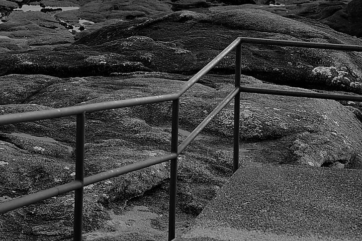 barrier, metal, rocks, protection, soil, black and blancnsecurite, black And White