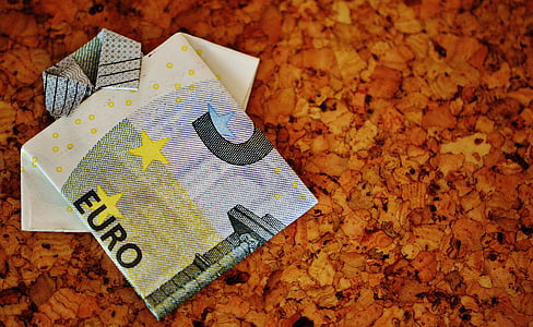 Kaos terakhir, uang dolar, 5 euro, dilipat, hadiah, uang, mata uang