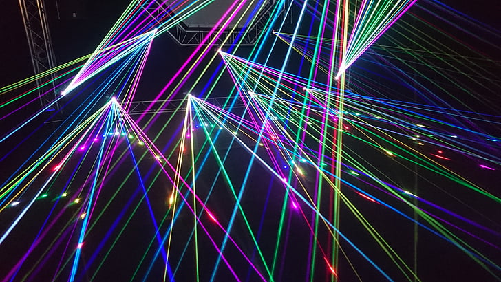Lightshow, laser, festival di musica, spettacolo di laser, musica, DJ, connessione