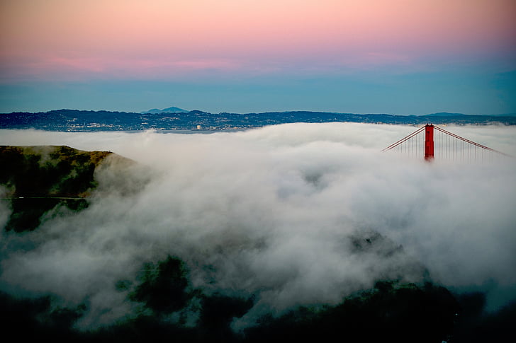 híd, felhők, füst, köd, Haze, Sky, természet