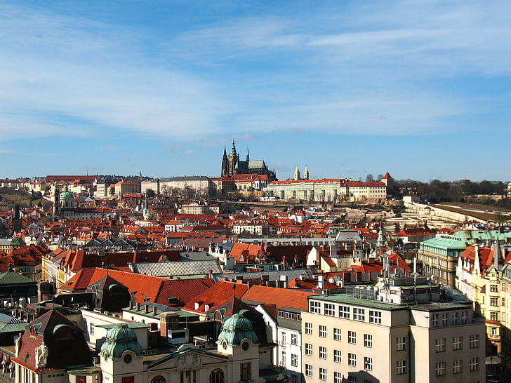 город, Прага, Панорама, Старый город, Замок, вид, Архитектура