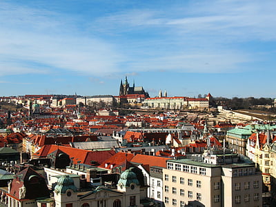 ciudad, Praga, panorama, el casco antiguo, Castillo, Ver, arquitectura