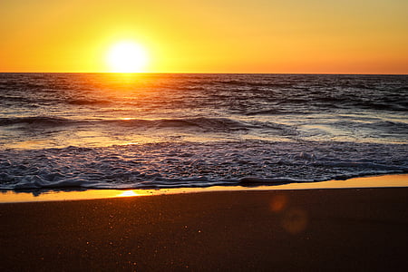 beach, dawn, dusk, horizon, nature, ocean, sand