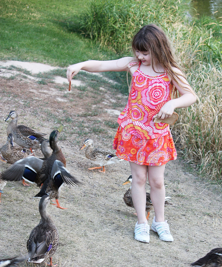 child, girl, park, play, kid, happy, duck