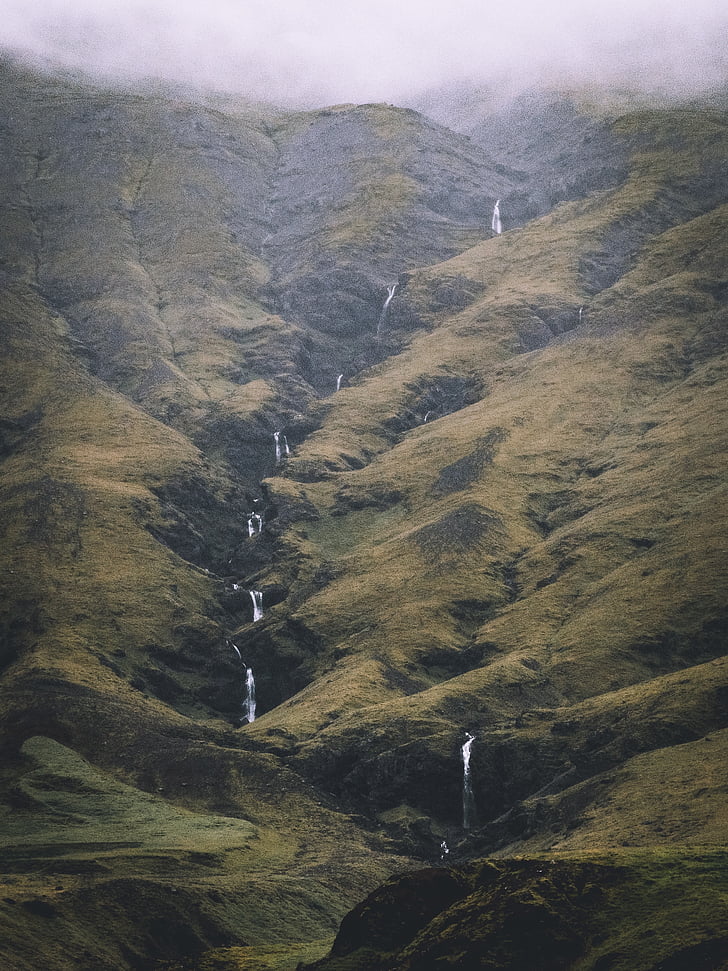 waterfalls, stream, water, landscape, highland, nature, mountain