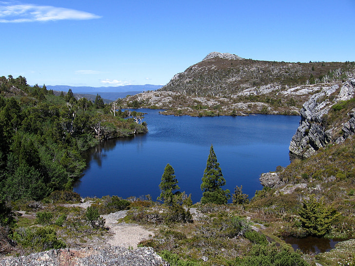 Tasmanien, vandreture, spor, bjerge, søen, landskab, Australien