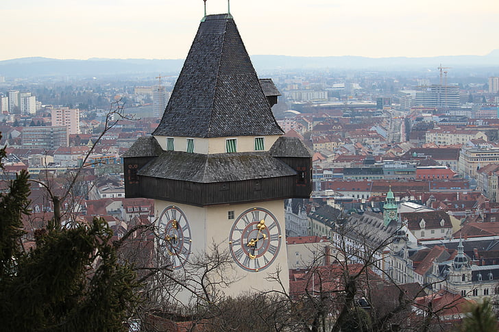 Graz, Štajerska, stolp z uro, mejnik, Avstrija, mesto