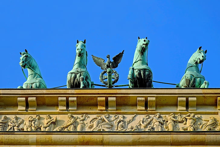 brandenburg gate, berlin, landmark, goal, quadriga, foursome strained, chariot