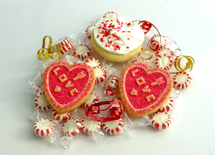ημέρα του Αγίου Βαλεντίνου, καραμέλα, καρδιά, Γλυκό, μπισκότο, έντυπα, ζάχαρη