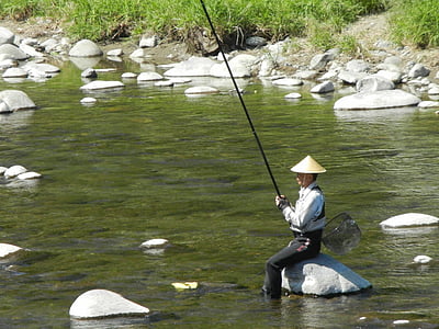 pescador Japonés, pesca, pesca de río, Japón, pescador, Japonés
