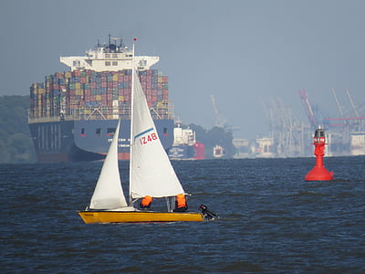 Schiff, Container, Elbe, Seefahrt, Hafen, Containerschiff, Versand