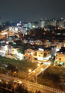 noc, Ulica, krajobraz, korea Południowa, na nocnym niebie, Architektura, wgląd nocy