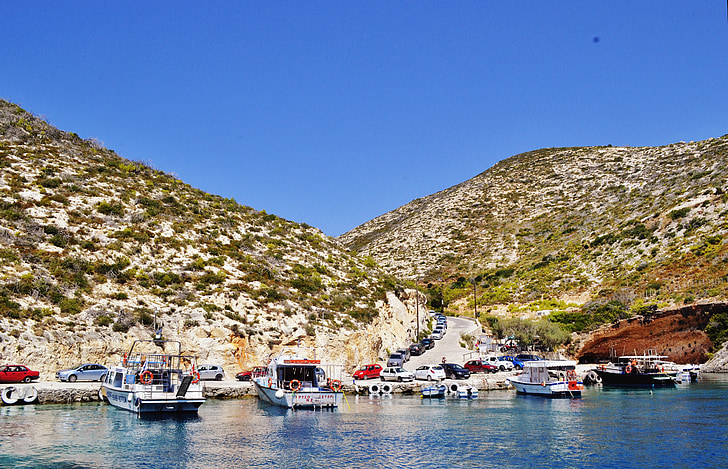 smukt landskab, Zakynthos Grækenland, Port vromi, Bay, blå, båd, kyst