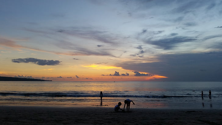 tramonto, spiaggia, ombre, Indonesia