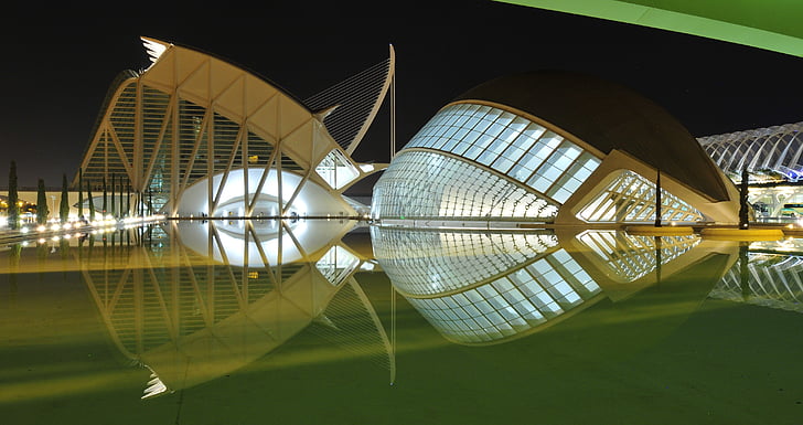 arkitektur, Santiago calatrava, reflektion, vatten, dammen, staden, turism