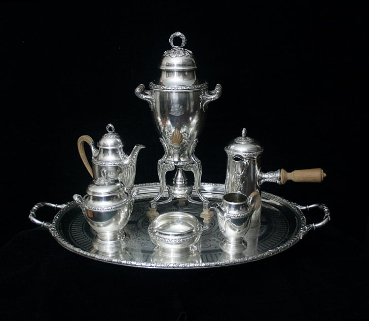 sterling silver tea sets, sterling silver candelabra, vintage dressing table, cup