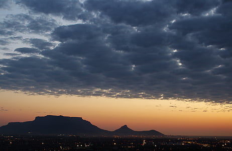 África do Sul, montanha da mesa, pôr do sol, céu