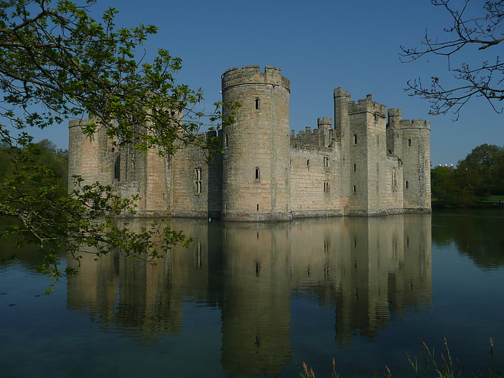bodiam, castle, medieval, sussex, uk, reflection, fort