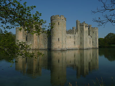 bodiam, slottet, middelalderen, Sussex, Storbritannia, refleksjon, fort
