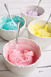 frosting, glasur, kage udsmykning, pasteller, farverige, lyserød farve, frosne fødevarer