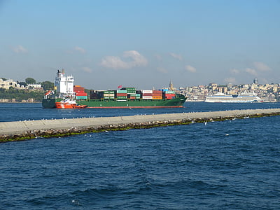 伊斯坦堡, 土耳其, 东方, 博斯普鲁斯海峡, 集装箱, 航运, 海峡