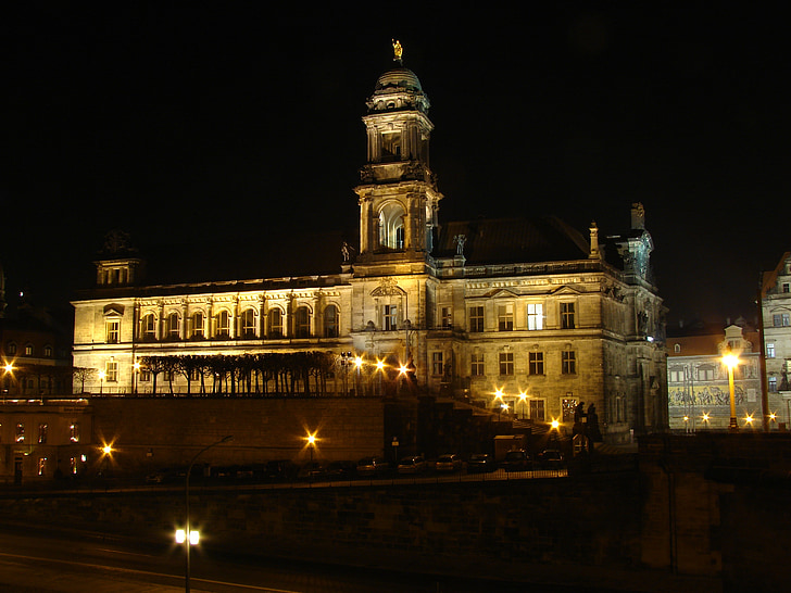 Dresden, naktī, Elba, Vecrīgā, apgaismojums, gaismas, nakts skatu
