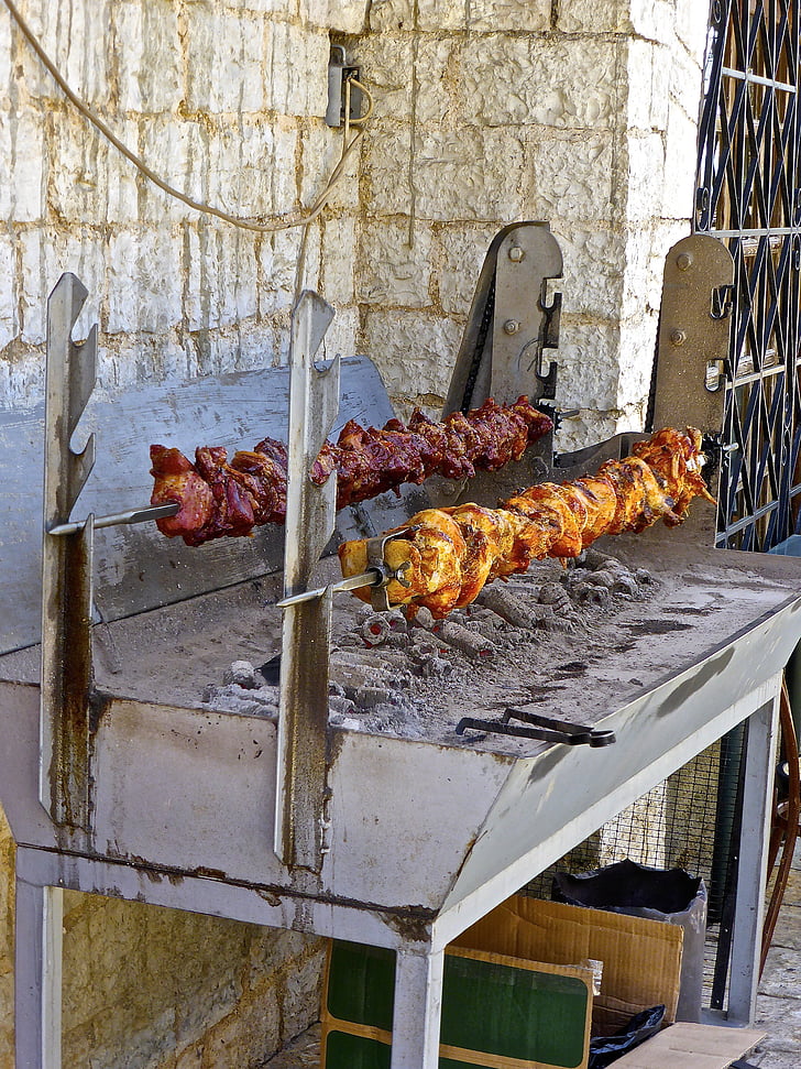 barbecue, rotisserie, roasted, traditional, meat, kebab, poultry