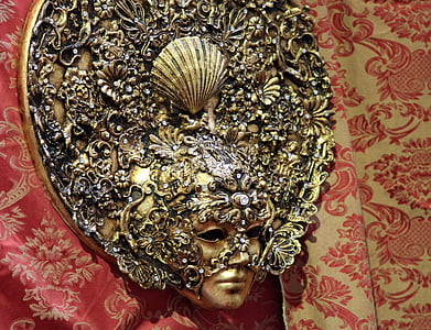 masker, kostuum, hoofdtooi, Venetië, ingericht, deelvenster, Carnaval