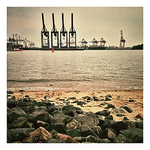 Hamburg, osta, Vācija, laivas, sāknēšanas, kuģi, konteiners