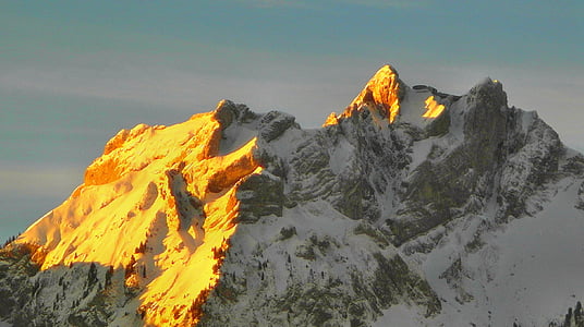 montanha, Pilatus, nascer do sol, manhã, Lucerna, Suíça, ouro