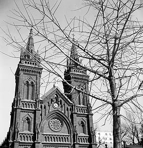 kyrkan, svart och vitt, retro