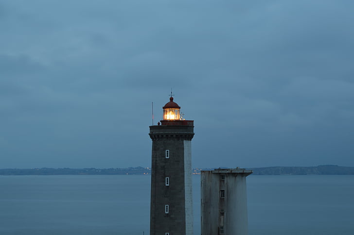 lighthouse, brittany, light, sea, night, navigation, lights