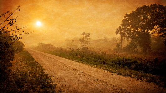 road, route, dusk, dawn, rural, destination, way