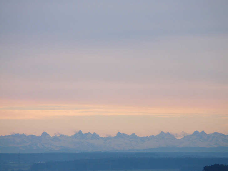 panorama, alpine, morgenstimmung, sunrise, mountains, hazy, relief