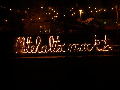 Lichterkette, lettering, illuminazione, luce, mercato medievale, tenebre