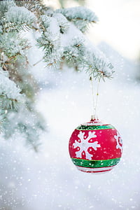 Christmas ornament, Glühbirne, schneebedeckten Baum, Kiefer, Fichte, Weihnachten, Dekoration