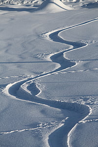 snow lane, trace, snow, zig zag, snowboard track, snowboard, winter