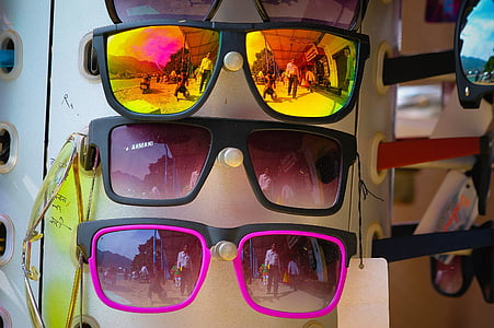 gafas de sol, gafas, colorido, moda, gafas, reflexión, tienda