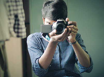 camera, canon, mirror, selfie, photographer, digital, lens