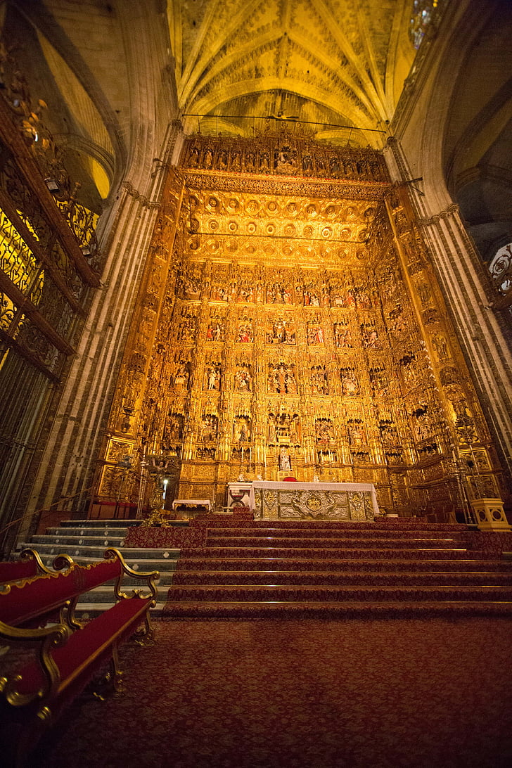 dom, seville, church, altar, illuminated, places of interest, cathedral