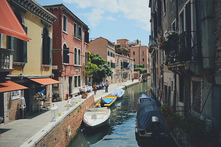 Canal, Venesia, Italia, perahu, pemandangan kota, arsitektur, air