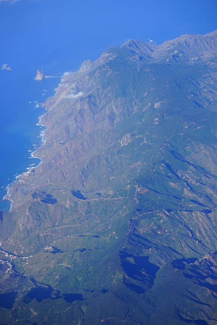 Tenerife, Légifelvételek, Anaga-hegység, sziget, Kanári-szigetek, menet közben, tengerpart